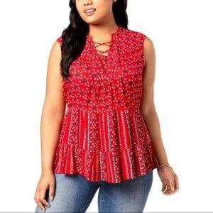Style & Co. Printed Lace Up Peasant Top